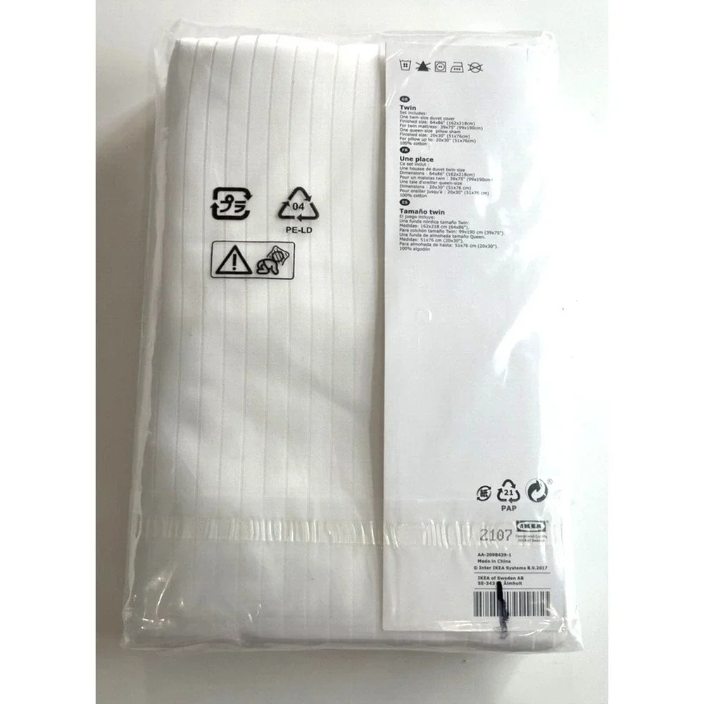 New Ikea Hastskrappa Twin Duvet cover and pillowcase, white 600 Thread count